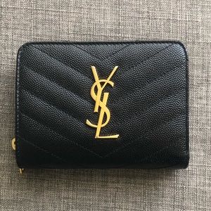YSL monogram compact zip around wallet.